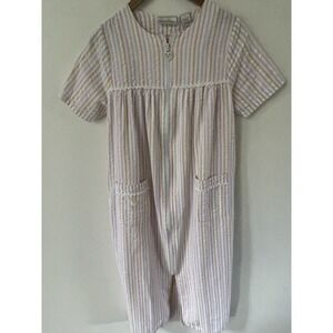 Intimate Essentials Womens Vintage Seersucker Robe Zip Up Front Housecoat Small